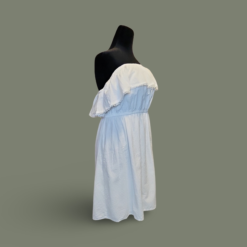Faded Glory Off-Shoulder Ruffle Knee Length A-Line Dress XXL White Cotton - Picture 3 of 10